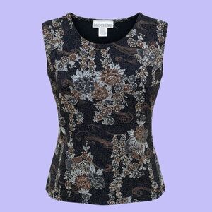 1990s Vintage Black Whimsy Sparkle Floral Top